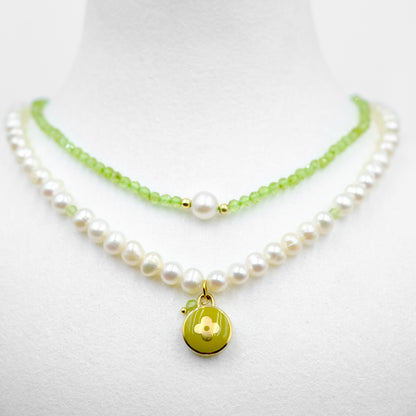 Louis Vuitton Olive Pastilles Pendant Pearl Reworked Necklace