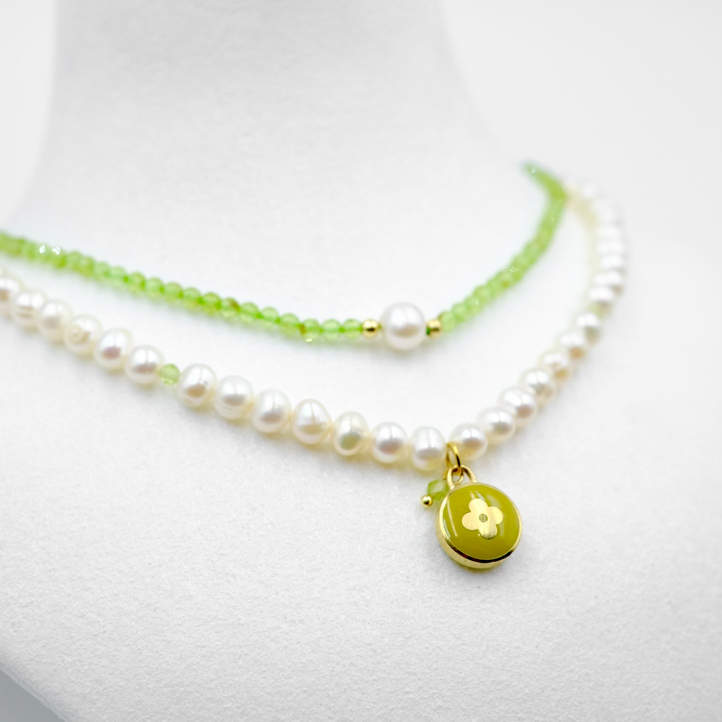 Louis Vuitton Olive Pastilles Pendant Pearl Reworked Necklace