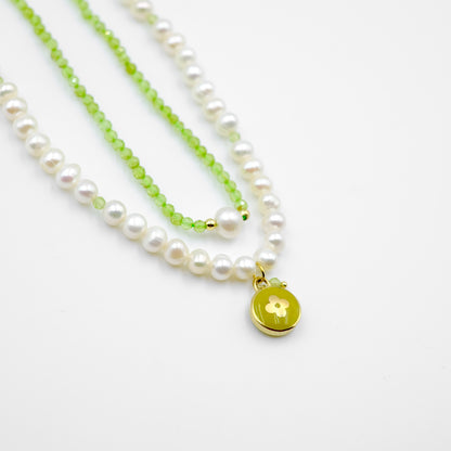 Louis Vuitton Olive Pastilles Pendant Pearl Reworked Necklace