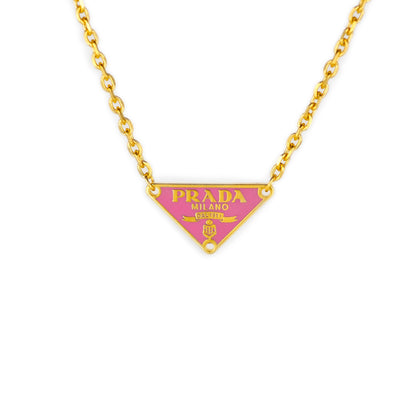 Prada Pink Triangle Logo Small Reworked Necklace