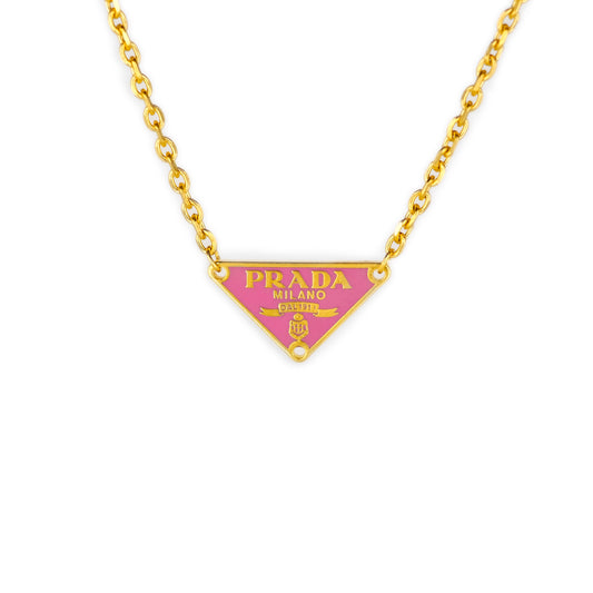 Prada Pink Triangle Logo Small Reworked Necklace