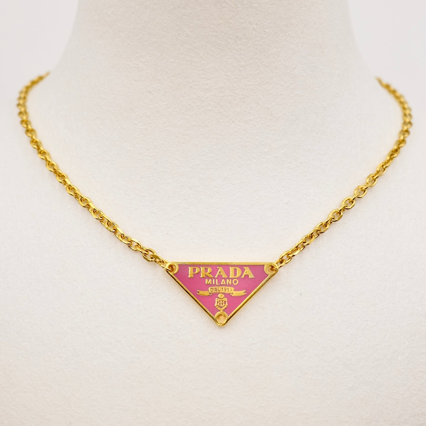 Prada Pink Triangle Logo Small Reworked Necklace