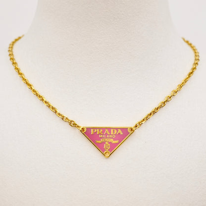 Prada Pink Triangle Logo Small Reworked Necklace