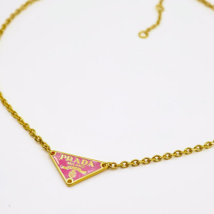 Prada Pink Triangle Logo Small Reworked Necklace