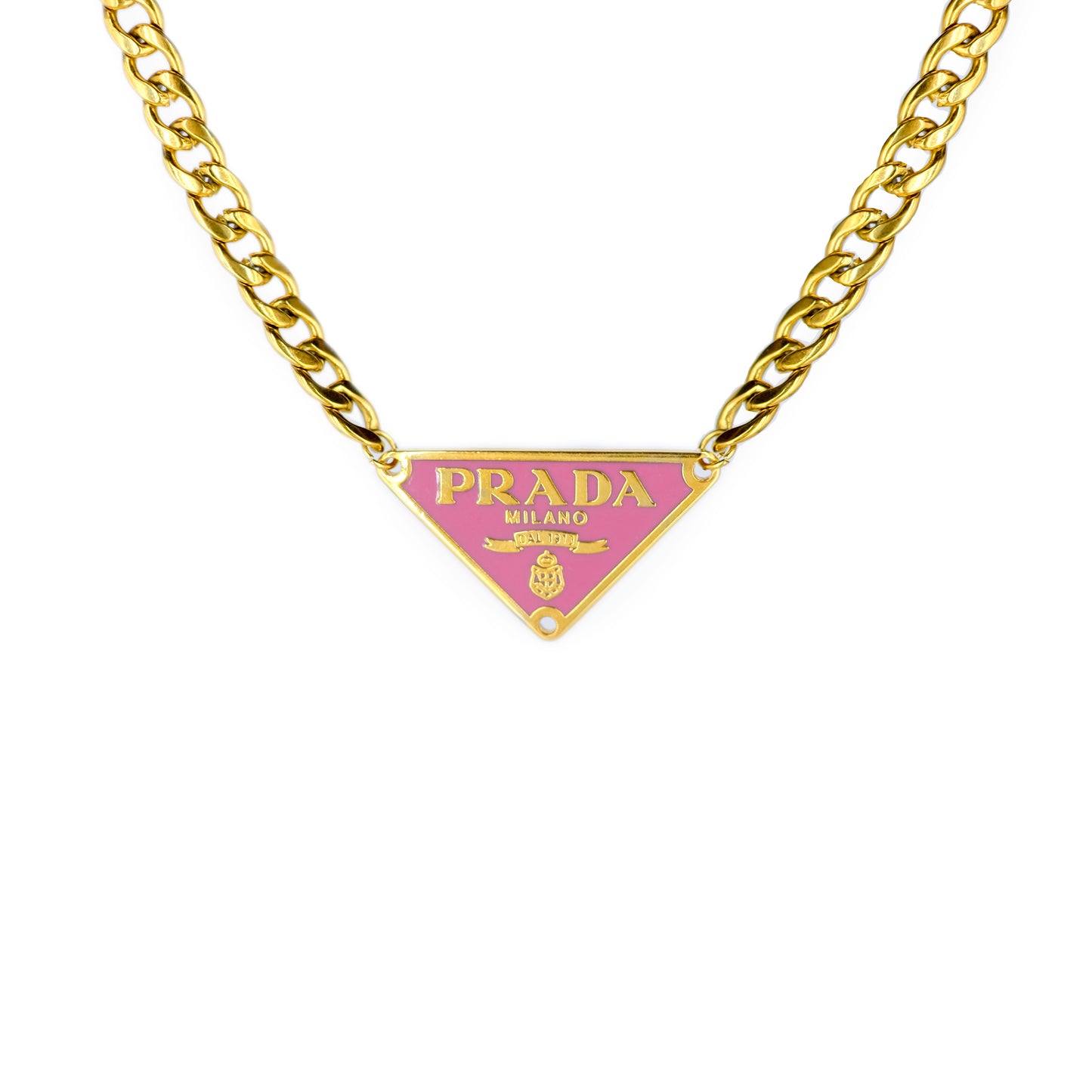 Prada Pink Triangle Logo Reworked Necklace