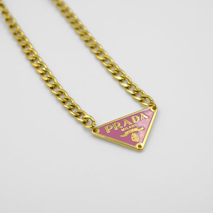 Prada Pink Triangle Logo Reworked Necklace