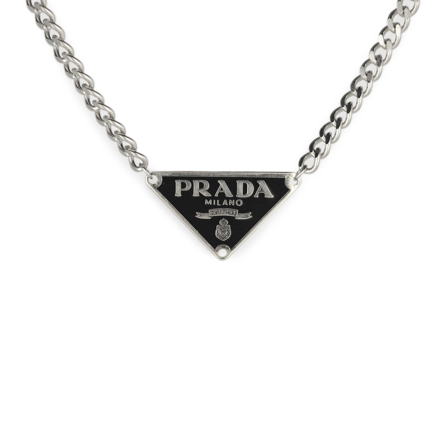 Prada Black Triangle Logo Reworked Necklace