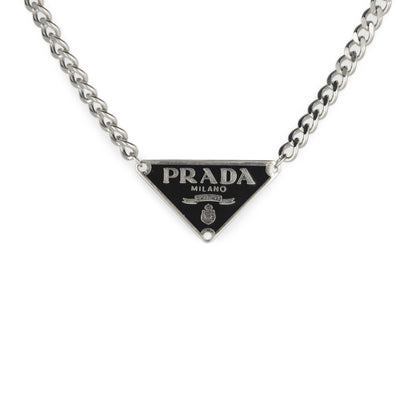 Prada Black Triangle Logo Reworked Necklace