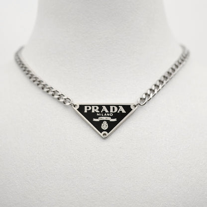 Prada Black Triangle Logo Reworked Necklace