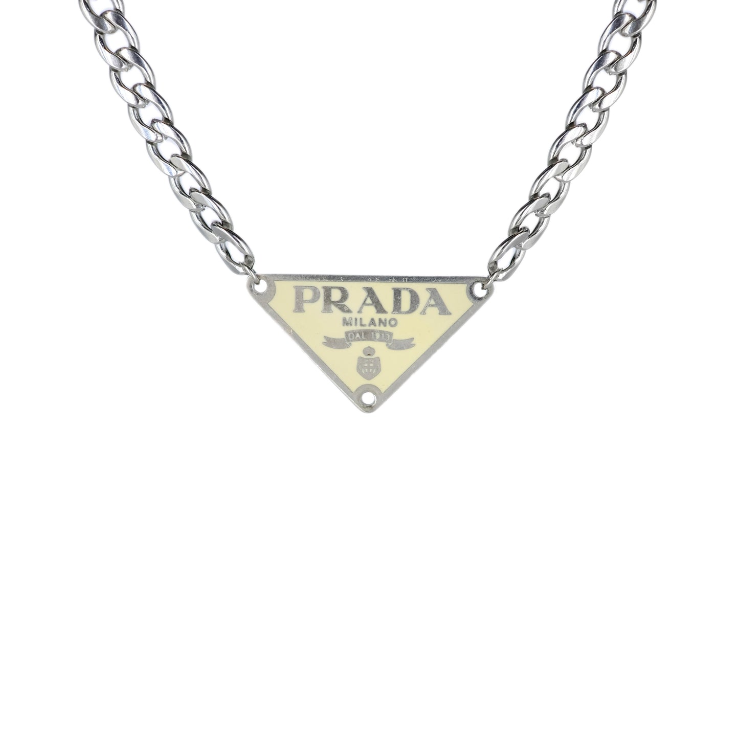 Prada Beige Triangle Logo Reworked Necklace