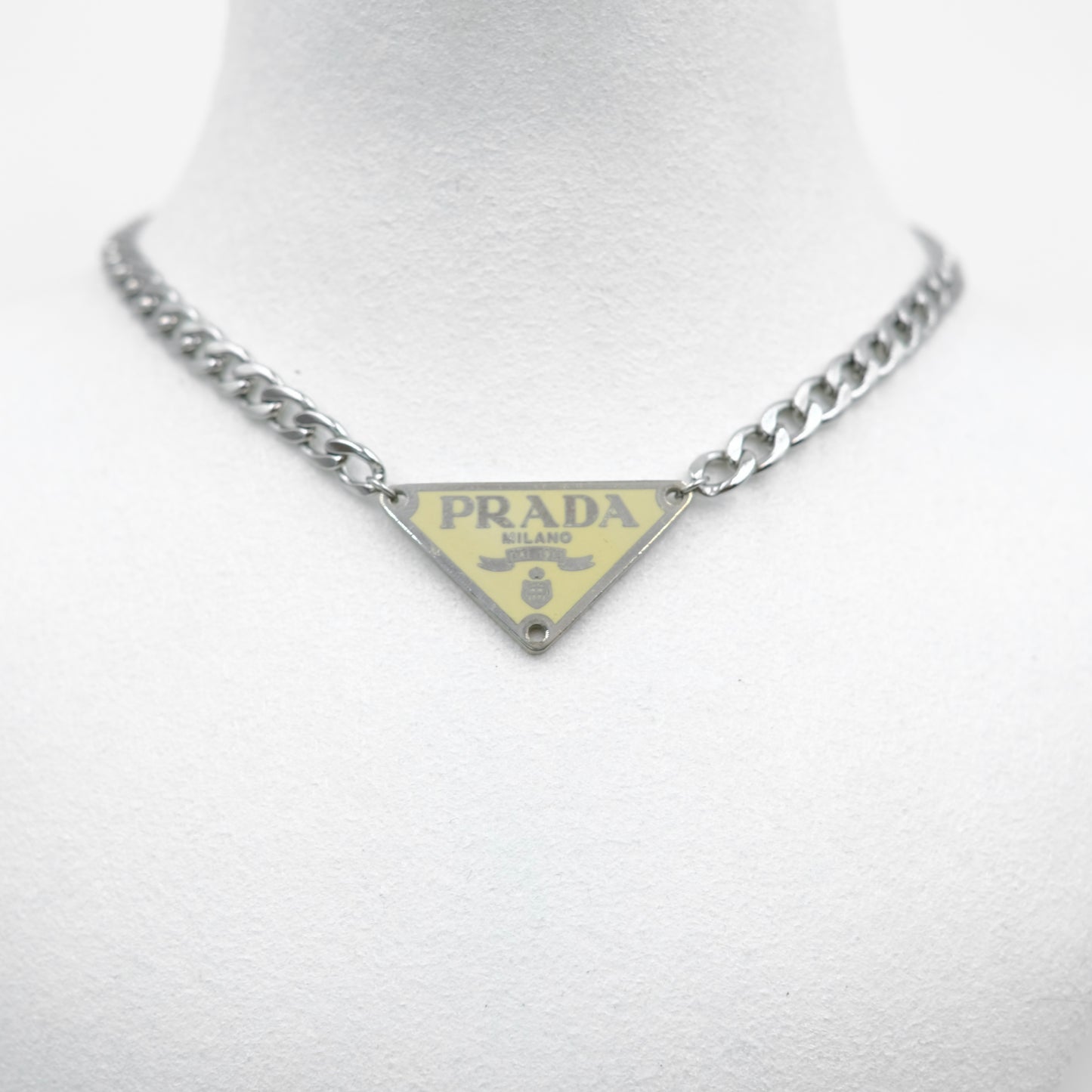 Prada Beige Triangle Logo Reworked Necklace