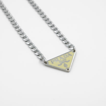 Prada Beige Triangle Logo Reworked Necklace